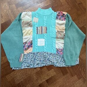 JACKIE LOVES JOHN Vintage Cottagecore Patchwork Boho Sweater Mixed Media OS